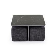 Stolik Kawowy Vicker z 4 Pufami 70x70 - Czarny Marmur | Halmar