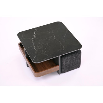 Stolik Kawowy Vicker z 4 Pufami 70x70 - Czarny Marmur | Halmar