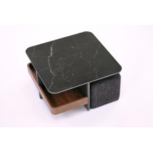 Stolik Kawowy Vicker z 4 Pufami 70x70 - Czarny Marmur | Halmar