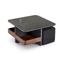 Stolik Kawowy Vicker z 4 Pufami 70x70 - Czarny Marmur | Halmar