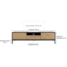 Szafka RTV Industrialna Actona Seaford | Czarno-Dębowa 140cm