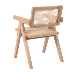 Krzesło drewniane z plecionym rattanowym siedziskiem i podłokietnikami Boho naturalne Moos Home 2