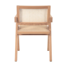 Krzesło drewniane z plecionym rattanowym siedziskiem i podłokietnikami Boho naturalne Moos Home