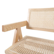 Krzesło drewniane z plecionym rattanowym siedziskiem i podłokietnikami Boho naturalne Moos Home