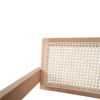 Krzesło drewniane z plecionym rattanowym siedziskiem i podłokietnikami Boho naturalne Moos Home
