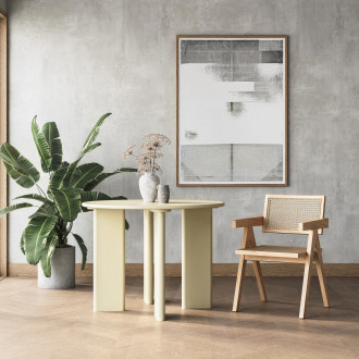 Krzesło drewniane z plecionym rattanowym siedziskiem i podłokietnikami Boho naturalne Moos Home