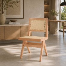 Krzesło drewniane z plecionym rattanowym siedziskiem Boho bukowe Moos Home