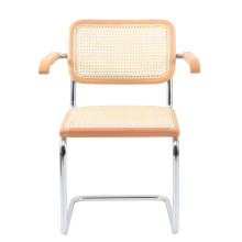 Krzesło designerskie na płozie z plecionym rattanowym siedziskiem i podłokietnikami Vienna drewno / chrom Moos Home