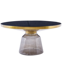 Stolik szklany designerski Dolce Flat 75cm czarny / mosiądz / szary Moos Home