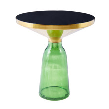 Stolik boczny szklany - designerski Dolce Flat 50cm czarny / mosiądz / zielony Moos Home