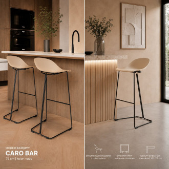 Stołek barowy designerski Caro 75cm czarne nogi i beżowe siedzisko Moos Home