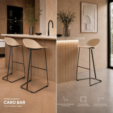 Stołek barowy designerski Caro 75cm czarne nogi i beżowe siedzisko Moos Home