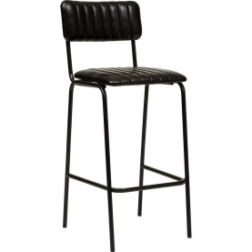 Krzesło barowe ze skóry naturalnej w stylu vintage Dario 75cm czarne Nordivo