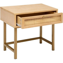 Szafka nocna z szufladą i rattanowym frontem Rayo 45cm odcienie drewna / złoty Nordivo