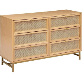 Komoda boho 6 szuflad z rattanowymi frontami Rayo 120x40cm Nordivo