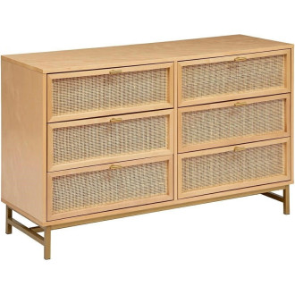 Komoda boho 6 szuflad z rattanowymi frontami Rayo 120x40cm Nordivo