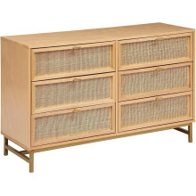Komoda boho 6 szuflad z rattanowymi frontami Rayo 120x40cm Nordivo