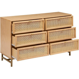 Komoda boho 6 szuflad z rattanowymi frontami Rayo 120x40cm Nordivo 2