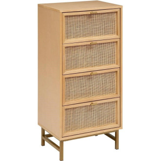 Komoda boho z 4 szufladami i rattanowymi frontami Rayo 50x35x107cm Nordivo