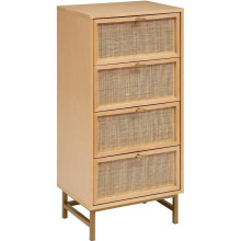Komoda boho z 4 szufladami i rattanowymi frontami Rayo 50x35x107cm Nordivo