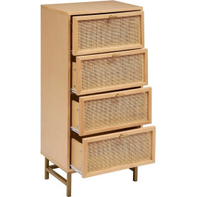 Komoda boho z 4 szufladami i rattanowymi frontami Rayo 50x35x107cm Nordivo 2