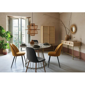 Komoda boho na wysokich nóżkach z rattanowymi frontami Rayo 80x165cm Nordivo 2