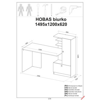 Biurko Hobas 150cm białe Halmar | Biurka z regałem