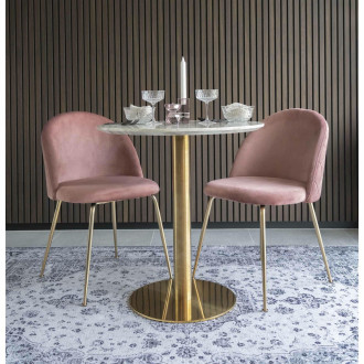 Stół okrągły na jednej nodze Bolzano 70cm imitacja marmuru / złoty House Nordic