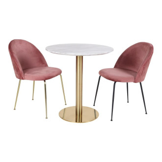 Stół okrągły na jednej nodze Bolzano 70cm imitacja marmuru / złoty House Nordic