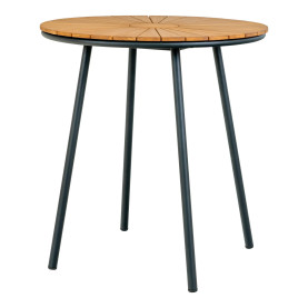 Stół okrągły ogrodowy z drewnianym blatem Cleveland 70cm drewno tekowe / czarny House Nordic