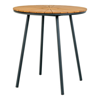 Stół okrągły ogrodowy z drewnianym blatem Cleveland 70cm drewno tekowe / czarny House Nordic