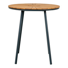 Stół okrągły ogrodowy z drewnianym blatem Cleveland 70cm drewno tekowe / czarny House Nordic