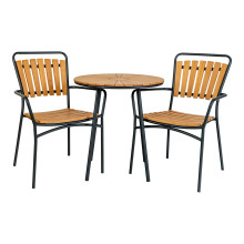 Stół okrągły ogrodowy z drewnianym blatem Cleveland 70cm drewno tekowe / czarny House Nordic