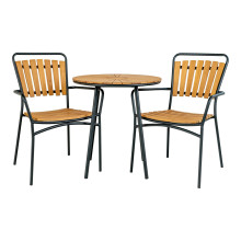 Stół okrągły ogrodowy z drewnianym blatem Cleveland 70cm drewno tekowe / czarny House Nordic