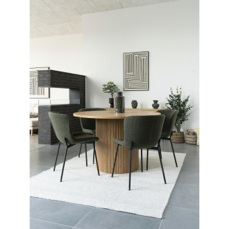 Krzesło tapicerowane tkanina boucle Macedaciemny zielony / czarny House Nordic
