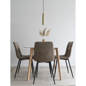 Krzesło zamszowe pikowane Middelfart jasny brąz / czarny House Nordic