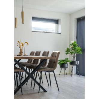 Krzesło zamszowe pikowane Middelfart jasny brąz / czarny House Nordic