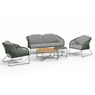 Zestaw mebli tarasowych sofa + 2 fotele + stolik Novella zielony House Nordic