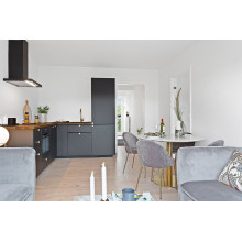Stół okrągły na jednej nodze Bolzano 110cm imitacja marmuru / złoty House Nordic