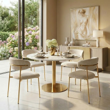 Stół okrągły na jednej nodze Bolzano 110cm imitacja marmuru / złoty House Nordic