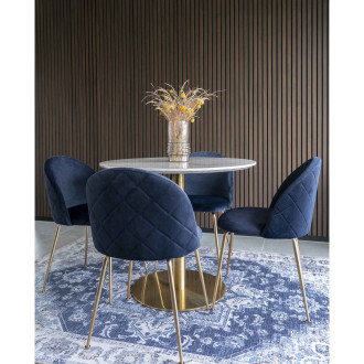 Stół okrągły na jednej nodze Bolzano 90cm imitacja marmuru / złoty House Nordic