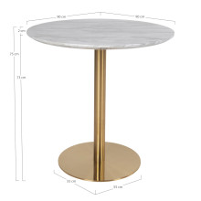 Stół okrągły na jednej nodze Bolzano 90cm imitacja marmuru / złoty House Nordic
