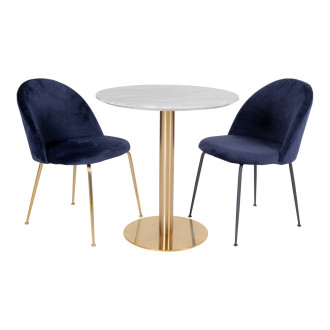 Stół okrągły na jednej nodze Bolzano 90cm imitacja marmuru / złoty House Nordic