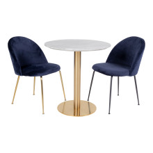 Stół okrągły na jednej nodze Bolzano 90cm imitacja marmuru / złoty House Nordic