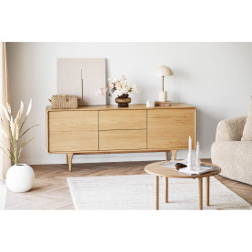 Komoda podłużna na nóżkach z półkami i 2 szufladami Darwin 180x45x75cm dąb naturalny House Nordic 2