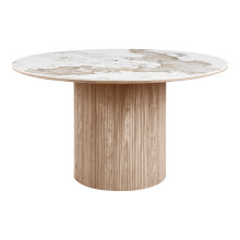 Stół okrągły z ceramicznym blatem na ryflowanej jednej nodze Athens 140cm ceramika / brąz House Nordic