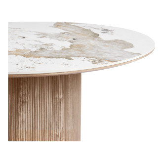 Stół okrągły z ceramicznym blatem na ryflowanej jednej nodze Athens 140cm ceramika / brąz House Nordic