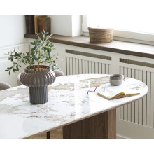 Stół owalny z ceramicznym blatem na ryflowanej podstawie Athens 210x100cm ceramika / brąz House Nordic