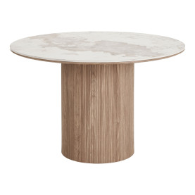 Stół okrągły z ceramicznym blatem na ryflowanej jednej nodze Athens 120cm ceramika / brąz House Nordic 2