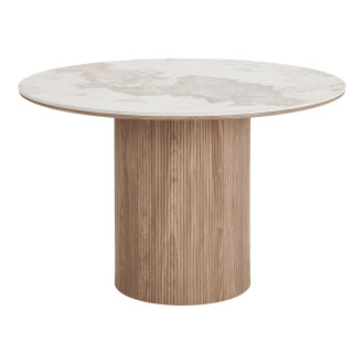 Stół okrągły z ceramicznym blatem na ryflowanej jednej nodze Athens 120cm ceramika / brąz House Nordic